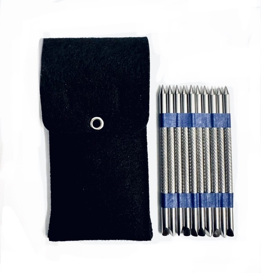 Piny stal chirurgiczna moletowane 10 szt. + etui