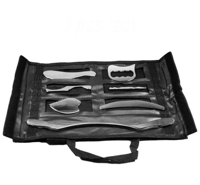 Zestaw katów noży gua sha – 7 sztuk w eleganckim etui IASTM