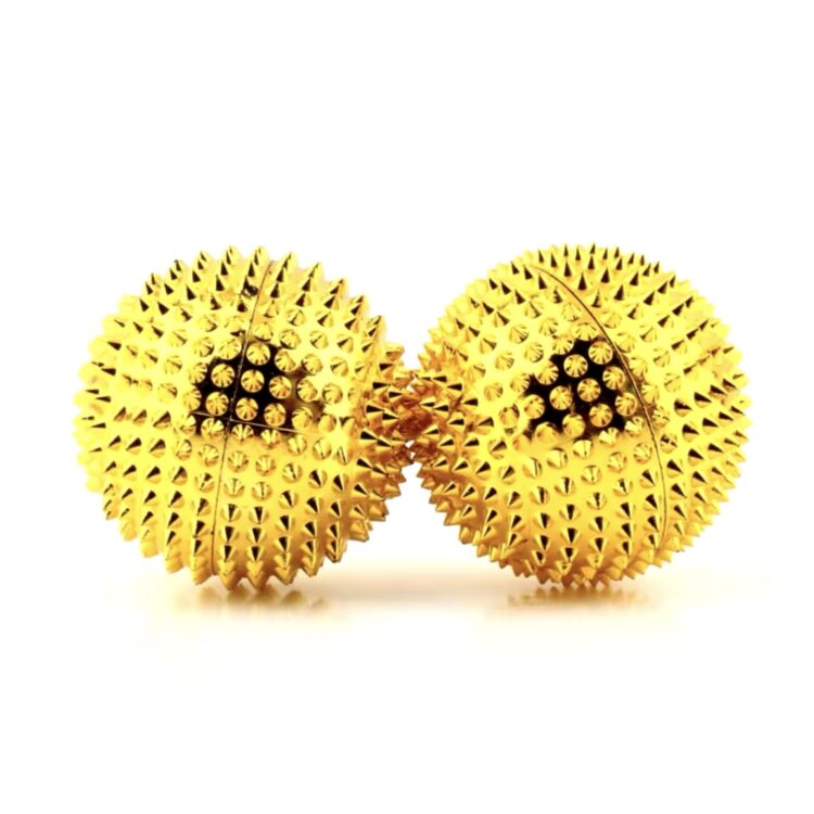 Zestaw 2 złotych kulek do masażu magnetycznego dłoni, karku i stóp – akupresura z efektem magnetoterapii dla zdrowia i regeneracji organizmu