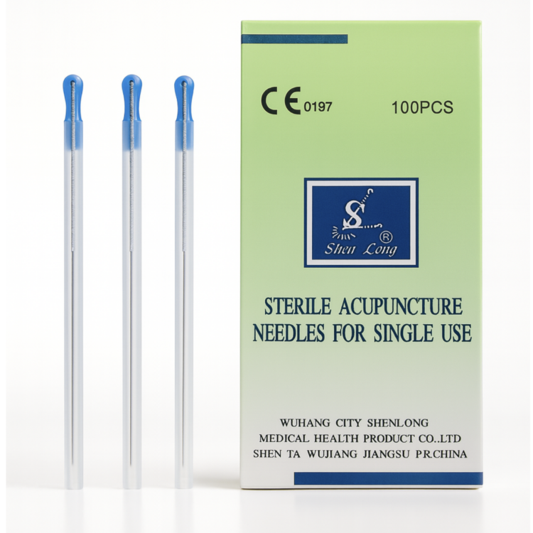 Igły do akupunktury z POSREBRZANYM uchwytem i prowadnicą 100 szt. SILIKONOWANE