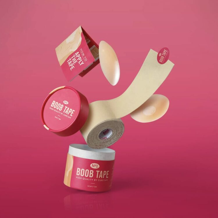 CureTape® Boob Tape – elastyczna taśma modelująca i podtrzymująca biust + nasutniki (5 cm × 5 m)
